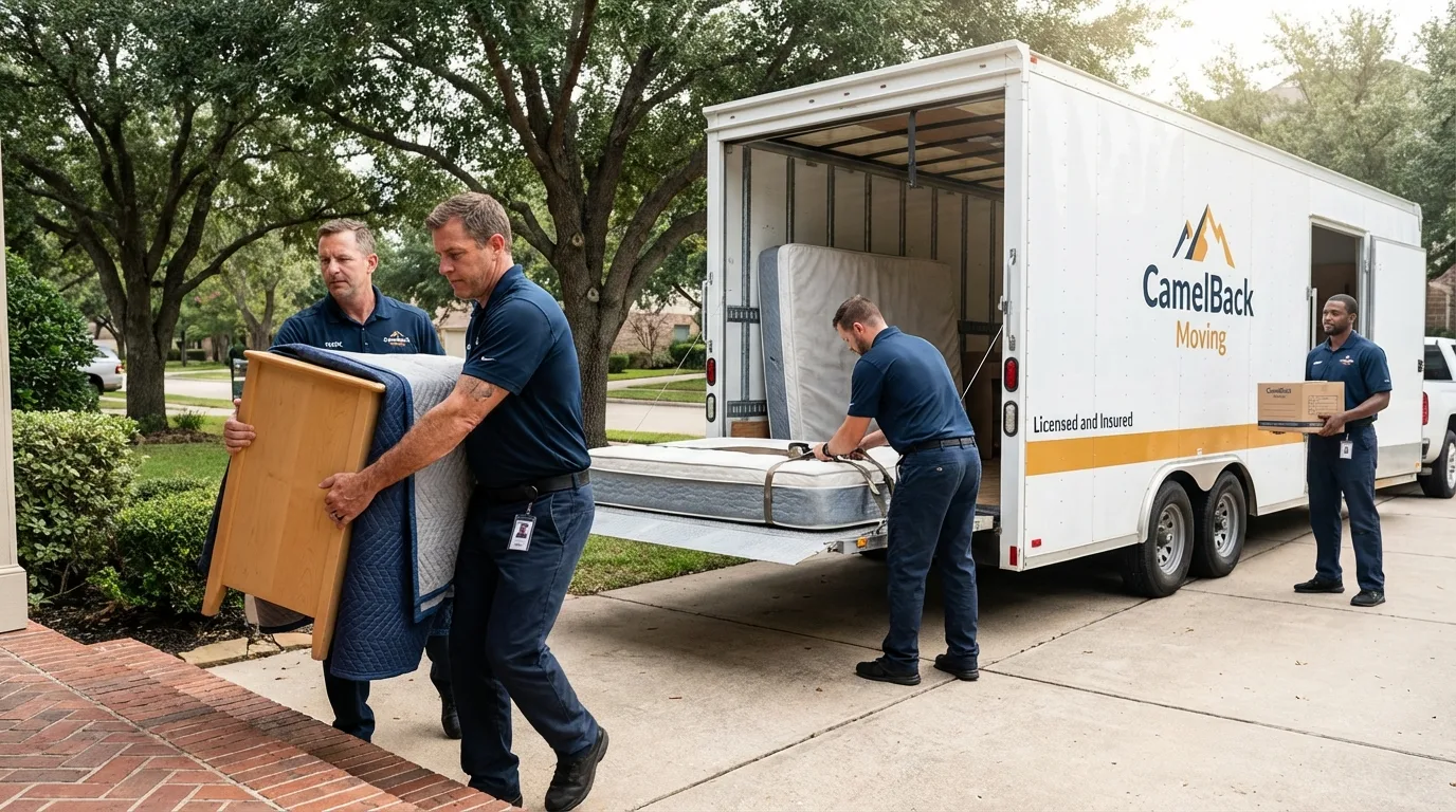 Crew loading residential truck for cross-state move from Atmore, AL