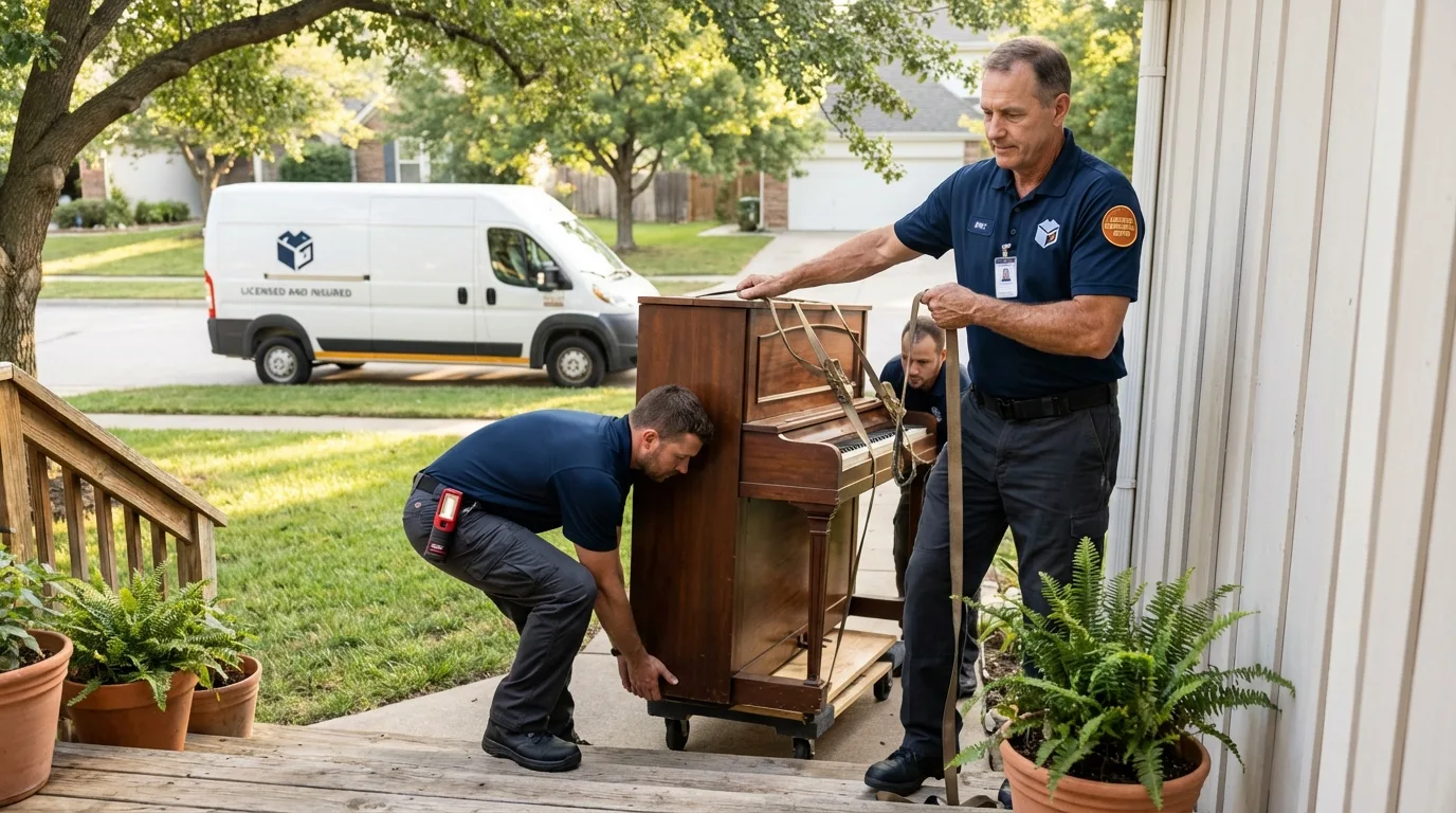 Licensed piano movers securing grand piano in Atmore, AL